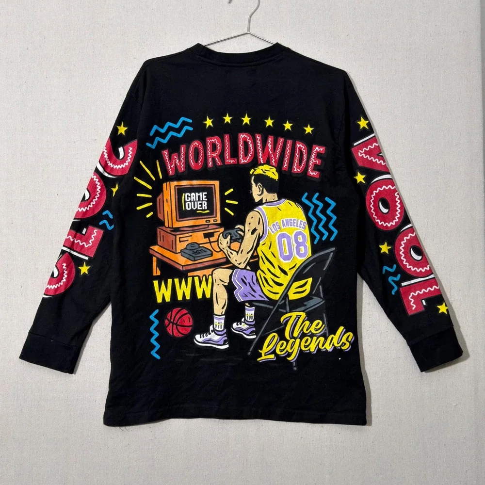 90's Kid BrandMakers Long Sleeve Shirt Mens Medium Black Retro Gaming Basketball